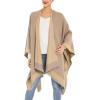 Cardigan Poncho Cape: Women Elegant Cardigan Shawl Wrap Sweater Coat for Fall Winter(Border Design -Beige and Khaki)