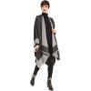 Cardigan Poncho Cape: Women Elegant Cardigan Shawl Wrap Sweater Coat for Fall Winter(Border Design -Black and Gray)