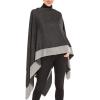 Cardigan Poncho Cape: Women Elegant Cardigan Shawl Wrap Sweater Coat for Fall Winter(Border Design -Black and Gray)