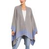 Cardigan Poncho Cape: Women Elegant Cardigan Shawl Wrap Sweater Coat for Fall Winter(Border Design -Blue and Gray)