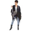 Cardigan Poncho Cape: Women Elegant Cardigan Shawl Wrap Sweater Coat for Fall Winter(Checker Design – Navy and Gray)