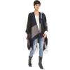 Cardigan Poncho Cape: Women Elegant Cardigan Shawl Wrap Sweater Coat for Fall Winter(Checker Design – Navy and Gray)
