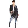 Cardigan Poncho Cape: Women Elegant Cardigan Shawl Wrap Sweater Coat for Fall Winter(Checker Design – Navy and Gray)