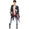Cardigan Poncho Cape: Women Elegant Cardigan Shawl Wrap Sweater Coat for Fall Winter(Checker Design – Red Navy and Gray)