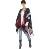 Cardigan Poncho Cape: Women Elegant Cardigan Shawl Wrap Sweater Coat for Fall Winter(Checker Design – Red Navy and Gray)