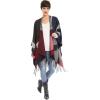 Cardigan Poncho Cape: Women Elegant Cardigan Shawl Wrap Sweater Coat for Fall Winter(Checker Design – Red Navy and Gray)