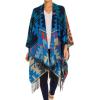 Cardigan Poncho Cape: Women Elegant Cardigan Shawl Wrap Sweater Coat for Fall Winter(Geometric Design – Blue Beige)