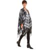 Cardigan Poncho Cape: Women Elegant Cardigan Shawl Wrap Sweater Coat for Fall Winter(Geometric Design – Double Gray Plaid)