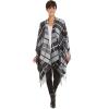 Cardigan Poncho Cape: Women Elegant Cardigan Shawl Wrap Sweater Coat for Fall Winter(Geometric Design – Double Gray Plaid)