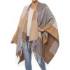 Cardigan Poncho Cape: Women Elegant Cardigan Shawl Wrap Sweater Coat for Fall Winter(Geometric Design – Gray and Yellow)