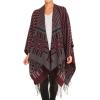 Cardigan Poncho Cape: Women Elegant Cardigan Shawl Wrap Sweater Coat for Fall Winter(Geometric Design – Mulberry Zig Zag)