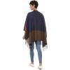 Cardigan Poncho Cape: Women Elegant Cardigan Shawl Wrap Sweater Coat for Fall Winter(Geometric Design – Navy and Brown)