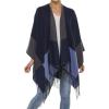 Cardigan Poncho Cape: Women Elegant Cardigan Shawl Wrap Sweater Coat for Fall Winter(Geometric Design – Navy and Gray)