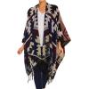 Cardigan Poncho Cape: Women Elegant Cardigan Shawl Wrap Sweater Coat for Fall Winter(Geometric Design – White Brown)