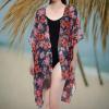 MELIFLUOS DESIGNED IN SPAIN Women’s Beach Cover Up Swimsuit Kimono Pareo Sarong Beach Wear Dress for Summer(Marbella Collection 2 – Black and Red Flower Pattern)