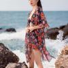 MELIFLUOS DESIGNED IN SPAIN Women’s Beach Cover Up Swimsuit Kimono Pareo Sarong Beach Wear Dress for Summer(Marbella Collection 2 – Black and Red Flower Pattern)