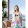MELIFLUOS DESIGNED IN SPAIN Women’s Beach Cover Up Swimsuit Kimono Pareo Sarong Beach Wear Dress for Summer(Marbella Collection 2 – Geometric Design Green White)