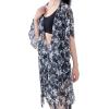 MELIFLUOS DESIGNED IN SPAIN Women’s Beach Cover Up Swimsuit Kimono Pareo Sarong Beach Wear Dress for Summer(Marbella Collection 2 – Gray Floral Pattern)