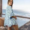 MELIFLUOS DESIGNED IN SPAIN Women’s Beach Cover Up Swimsuit Kimono Pareo Sarong Beach Wear Dress for Summer(Retiro Collection 7 – White Blue Flower)