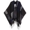 Cardigan Poncho Cape: Women Elegant Cardigan Shawl Wrap Sweater Coat for Fall Winter(Checker Design – Navy and Gray)