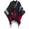 Cardigan Poncho Cape: Women Elegant Cardigan Shawl Wrap Sweater Coat for Fall Winter(Checker Design – Red Navy and Gray)