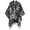 Cardigan Poncho Cape: Women Elegant Cardigan Shawl Wrap Sweater Coat for Fall Winter(Geometric Design – Double Gray Plaid)