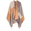 Cardigan Poncho Cape: Women Elegant Cardigan Shawl Wrap Sweater Coat for Fall Winter(Geometric Design – Gray and Yellow)