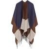 Cardigan Poncho Cape: Women Elegant Cardigan Shawl Wrap Sweater Coat for Fall Winter(Geometric Design – Navy and Brown)