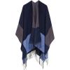 Cardigan Poncho Cape: Women Elegant Cardigan Shawl Wrap Sweater Coat for Fall Winter(Geometric Design – Navy and Gray)