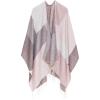 Cardigan Poncho Cape: Women Elegant Cardigan Shawl Wrap Sweater Coat for Fall Winter(Geometric Design – Pink and Gray)