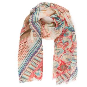 MELIFLUOS DESIGNED IN SPAIN Scarf for Women Lightweight Floral Flower Scarves for Summer Fall Shawl Wrap(Barcelona Collection 3 – Beige Flower Design)