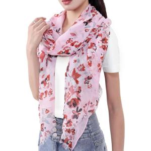 MELIFLUOS DESIGNED IN SPAIN Scarf for Women Lightweight Floral Flower Scarves for Summer Fall Shawl Wrap(Barcelona Collections 46 – Pink Floral Design)