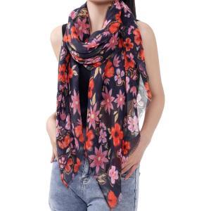 MELIFLUOS DESIGNED IN SPAIN Scarf for Women Lightweight Floral Flower Scarves for Summer Fall Shawl Wrap(Barcelona Collections 49 -Black and Red Flower Pattern)