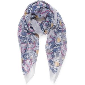MELIFLUOS DESIGNED IN SPAIN Scarf for Women Lightweight Paisley Fashion for Summer Fall Scarves Shawl Wrap(Cordoba Collections 10 -Blue With Gray Border)