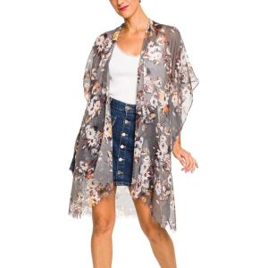 MELIFLUOS DESIGNED IN SPAIN Women’s Beach Cover Up Swimsuit Kimono Pareo Sarong Beach Wear Dress for Summer(Marbella Collection 1 – Gray Floral Design)