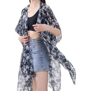 MELIFLUOS DESIGNED IN SPAIN Women’s Beach Cover Up Swimsuit Kimono Pareo Sarong Beach Wear Dress for Summer(Marbella Collection 2 – Gray Floral Pattern)