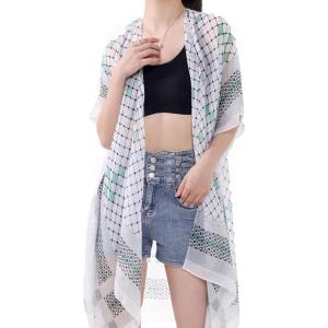 MELIFLUOS DESIGNED IN SPAIN Women’s Beach Cover Up Swimsuit Kimono Pareo Sarong Beach Wear Dress for Summer(Marbella Collection 2 – White and Gray Geometric)