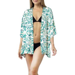 MELIFLUOS DESIGNED IN SPAIN Women’s Beach Cover Up Swimsuit Kimono Pareo Sarong Beach Wear Dress for Summer(Retiro Collection 6 – White Green Leaf)