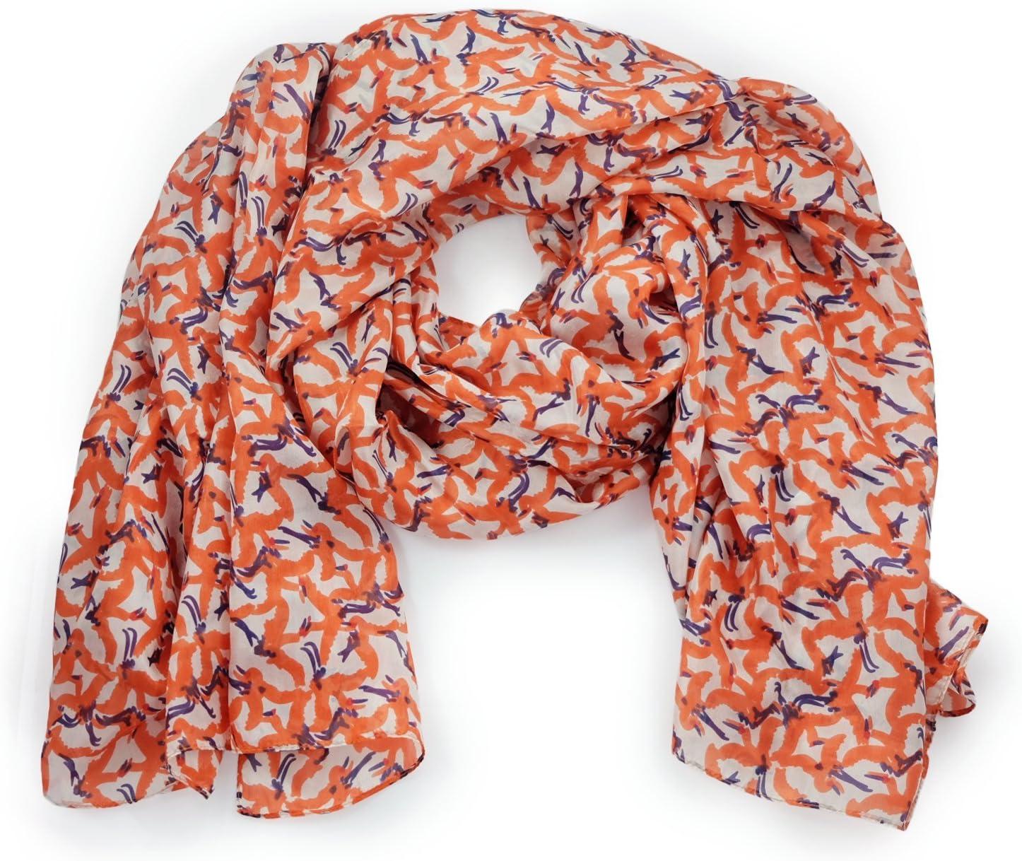 imageScarf for Women 100 Silk Fashion Lightweight Shawl Wrap Scarves for Summer FallJaen Collection 3 Orange Seagull