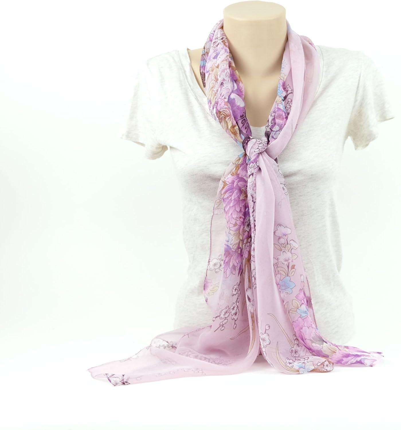 imageScarf for Women Lightweight Sheer Fashion Scarves for Summer Fall Shawl Wraps VeilAlicante Collection 9 Purple Floral