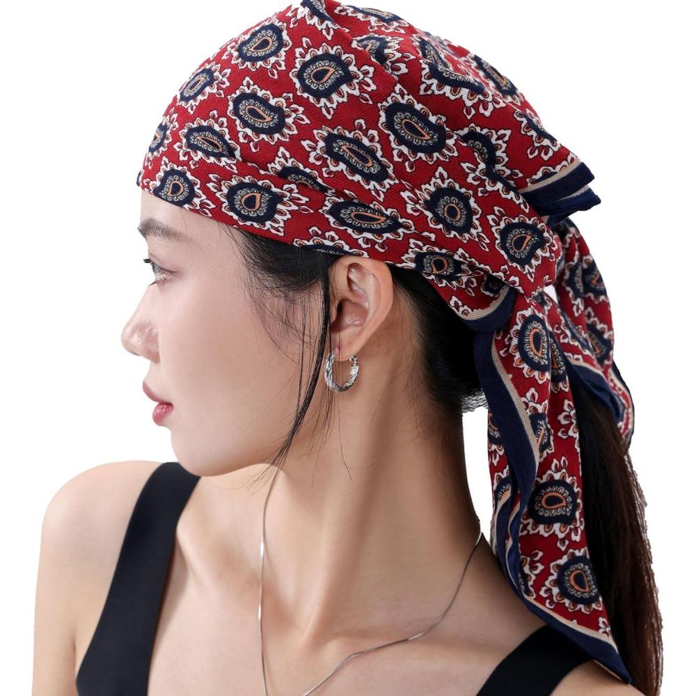 imageHead Scarf for Women 26 x 26 inches No Slippery Square Scarf for Hair Wrap Night and SleepJaen Collections 10  Red Navy Paisley
