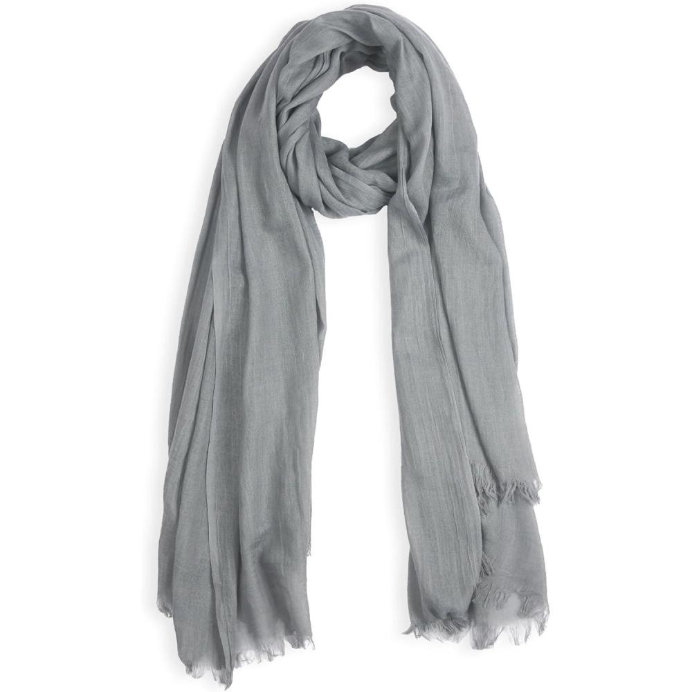imageMELIFLUOS DESIGNED IN SPAIN Scarf for Women Lightweight Long Soft Scarves with Fringes Shawl for Summer FallMillana Collection  Light Gray