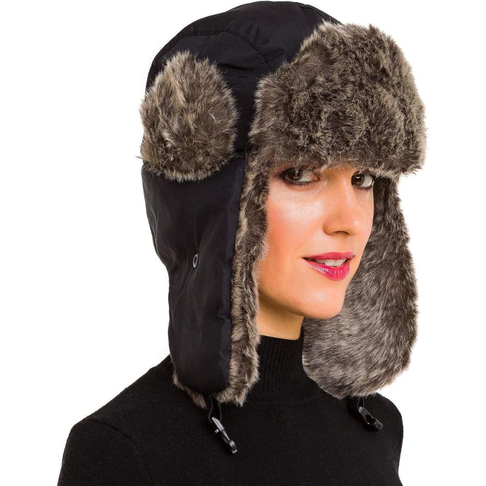 imageMELIFLUOS DESIGNED IN SPAIN Trapper Hat for Men and Women Russian Warm Fur Ski Fall Winter HuntingBlack