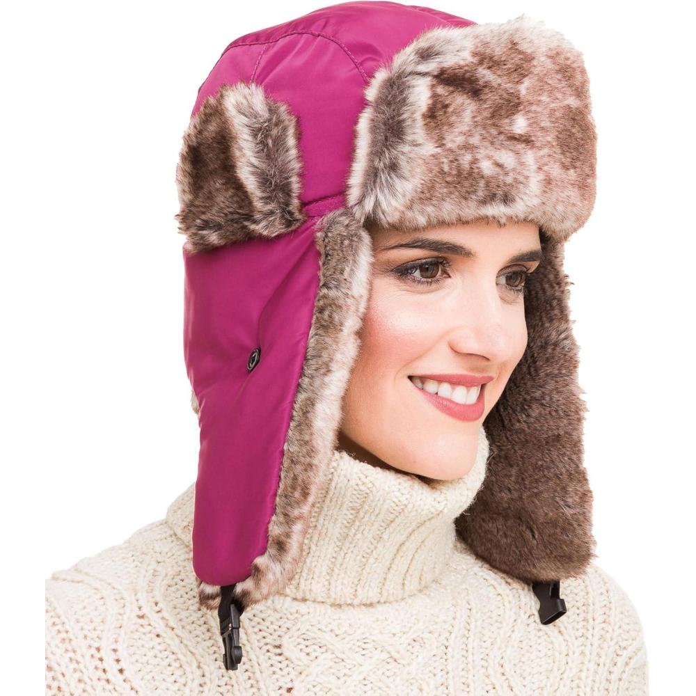 imageMELIFLUOS DESIGNED IN SPAIN Trapper Hat for Men and Women Russian Warm Fur Ski Fall Winter HuntingMagenta