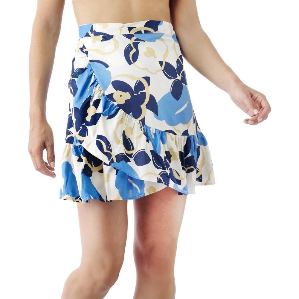 imageMELIFLUOS DESIGNED IN SPAIN Womens Short Sarong Beach Skirt Breathable Lightweight Pareo Wrap Bikini Swimsuit Cover UpDenia Collection 4  Flower Blue