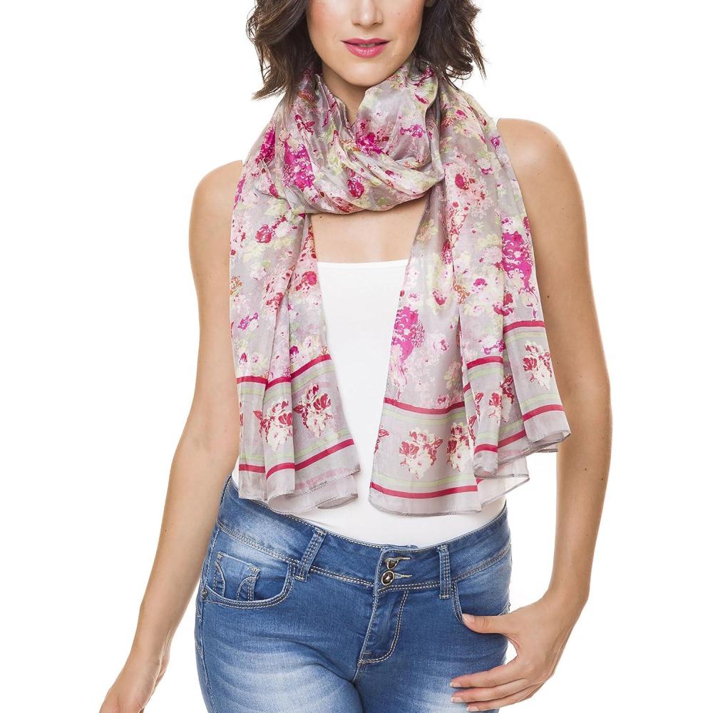 imageScarf for Women 100 Silk Fashion Lightweight Shawl Wrap Scarves for Summer FallJaen Collection 1  Pink and Gray