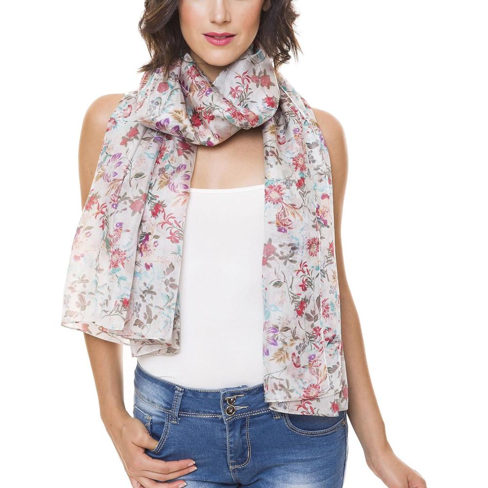 imageScarf for Women 100 Silk Fashion Lightweight Shawl Wrap Scarves for Summer FallJaen Collection 5  Red and Gray Floral