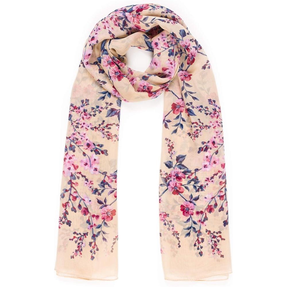 imageScarf for Women Lightweight Sheer Fashion Scarves for Summer Fall Shawl Wraps VeilAlicante Collection 16  Beige Flower