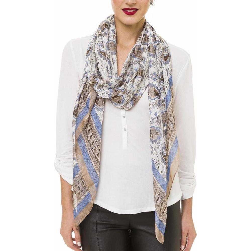 imageScarf for Women Lightweight Silk Feel Summer Fall Oblong Fashion Scarves ShawlJaen Collection 3  Blue Paisley