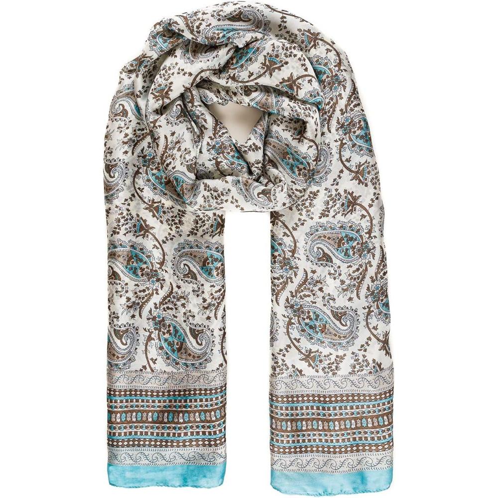 imageScarf for Women Lightweight Silk Feel Summer Fall Oblong Fashion Scarves ShawlJaen Collection 3  Teal Paisley